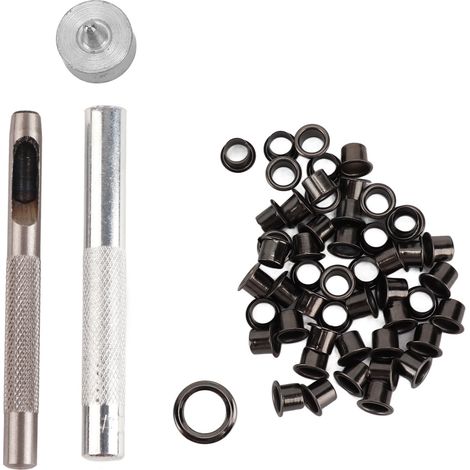 50 pièces de rivets en cuir ronds avec trou intérieur et 3 outils pour bricolage et artisanat, diamètre 7mm (1/5)