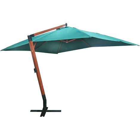Parasol déporté de jardin avec structure en bois dur et toile imperméable vert 3 x 4 m - PANGIVO (1/5)