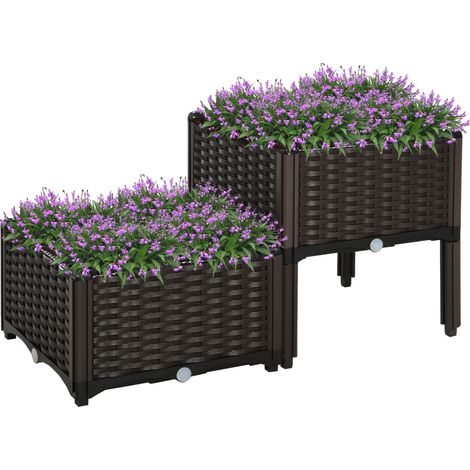 Set di 2 fioriere rialzate, 26 L – Polipropilene marrone – Giardino, terrazzo e patio – Fiori e ortaggi