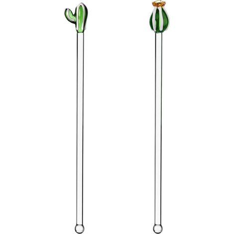 Lot de 2 mélangeurs, Cactus Vert et Fleur Ambre, Collection Desert Plants, H 20 cm, Verre borosilicate, fait à la main (1/3)