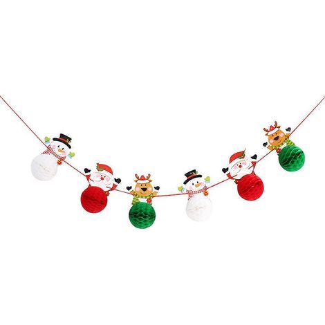 Guirlande de Noël en papier alvéolé avec Père Noël, renne et bonhomme de neige - Décoration de fête de Noël