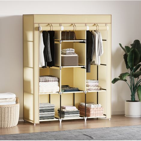 Armario ropero de tela con 8 estantes y 2 barras, 125 x 43 x 162,5 cm, beige HAVRYA (1/5)