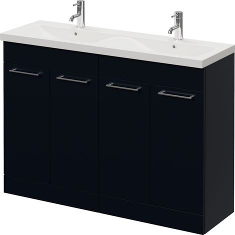 Napoli 390 Deep Blue 1200mm 4 Door Vanity Unit with Double Glide Basins - 1200mm - Chrome 160mm Handle