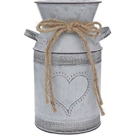 Vase à fleurs en métal style shabby chic, vase rustique gris vintage en forme d'amour,pour la décoration du salon - 19 cm de (1/5)