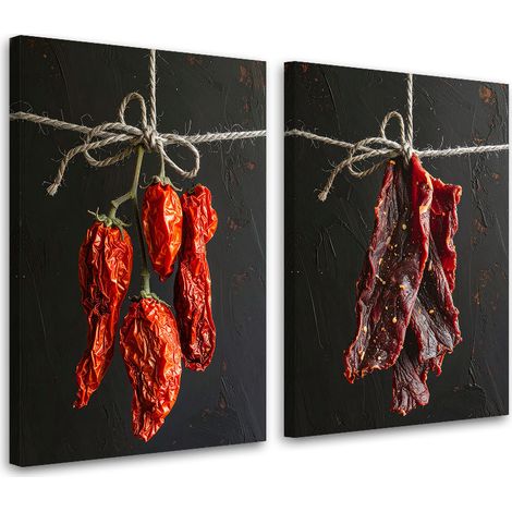 Tableaux sur toile lot  Viande de bœuf et tomates séchées suspendues 2 x 20x30