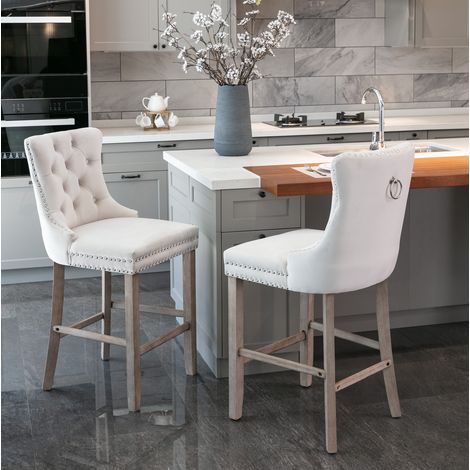 Stuhl Sessel Barhocker Beige Velvet Holz OKMYHOME (1/5)