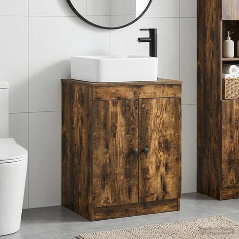 vidaXL Juego de muebles de baño Roble Ahumado Madera de ingeniería (1/5)