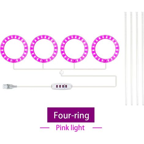 Lampes de croissance pour plantes Lampe de croissance LED annulaire (4 têtes, USB 5 V CC) avec contrôle, spectre complet, idéale pour les semis et la culture en intérieur. (1/5)