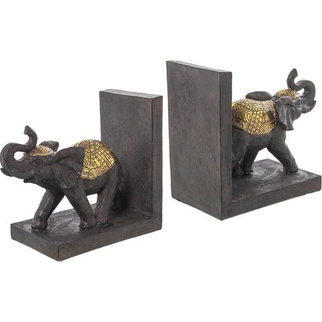 Serre-livre éléphants marron et or en résine (1/2)
