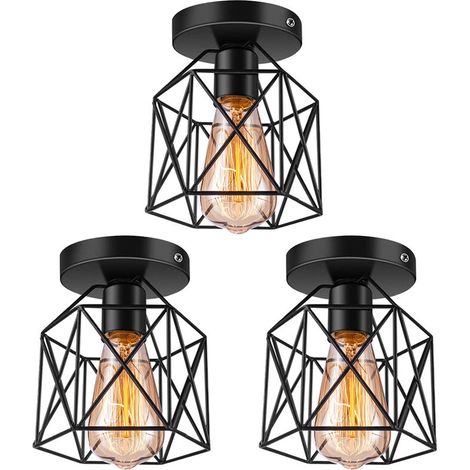 3X Plafonnier Vintage Lustre Rétro Abat-Jour En Métal Lampe De Plafond Industrielle Pour Café, Couloir, Chambre À Coucher, Cuisine, Salon, Noir (1/4)