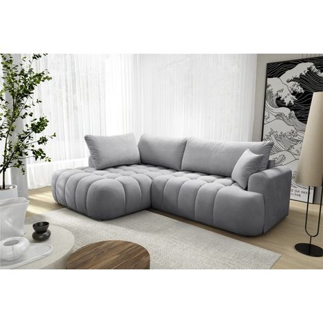 Ecksofa mit Schlaffunktion NANTES Sofa in Stoff Soft Grau Ottomane Links (1/5)