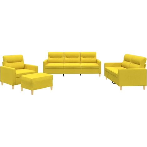 Maison Exclusive - Set di Divani 4 pz con Cuscini Giallo Chiaro in Tessuto (1/5)