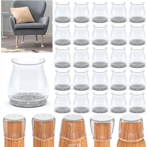 32 pcs Protection Pied de Chaise Silicone（Gris）, Protege Pied de Chaise, Patins pour Meubles pour Sols en Bois Dur, pour Pieds de Chaise Ronds et Carrés, Élimine Le Bruit et Les Rayures