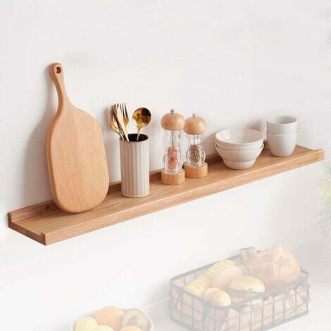 Etagere Murale Bois Chêne, Étagères Flottantes Étagères Murales en Bois Massif Solide pour Maison, Salon, Chambre d'enfant, Chambre, Salle de Bain, Bureau, Cuisine (Naturel, 60 cm) (1/5)