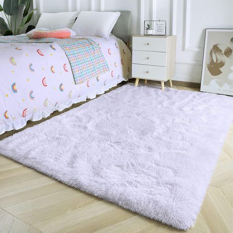 Teppich Hochflor Shaggy Flauschig Wohnzimmer Reines Weiß 120 x 160 cm (1/5)