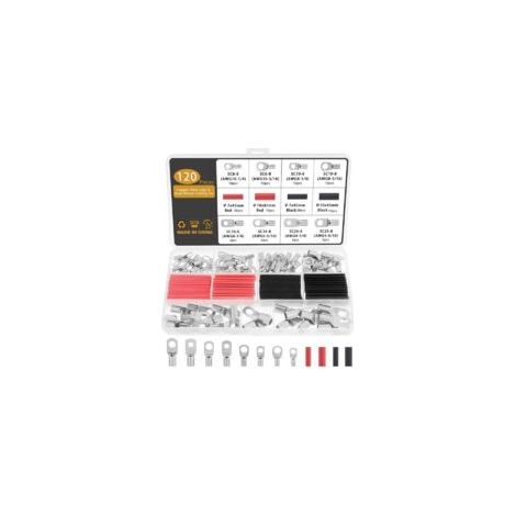 120 Pièces Cosses à Sertir 6/10/16/25mm², 8 Tailles M6 M8, Cosses Batterie Électriques en Cuivre avec Gaines Thermorétractables  - Crezuo