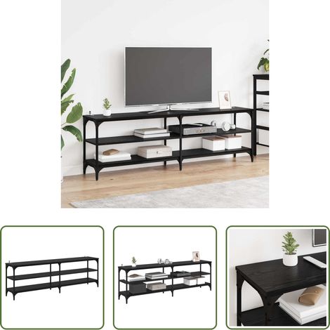vidaXL Meuble de bureau - Meuble TV Chêne noir 160 x 30 x 50 cm Bois d'ingénierie et fer (1/5)
