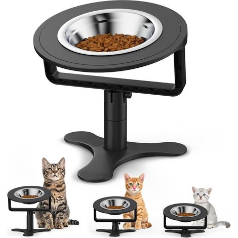 Bol surélevé pour Chat avec Support inclinable à 15°, Hauteur Ajustable 6/10/15 CM(2,4"/4"/6"), Bols en Acier Inoxydable, pour Chats et Chiots d'intérieur, Support antidérapant (1/4)