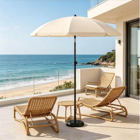 Sombrilla de playa 155x155x142-192 cm beige en metal y poliéster con inclinación ajustable (1/5)