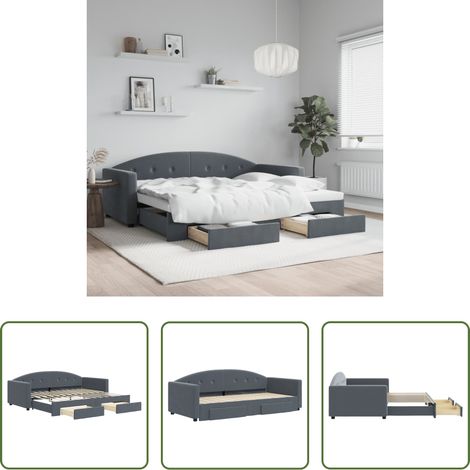 vidaXL Schubladenbett - Tagesbett Ausziehbar mit Schubladen Dunkelgrau 90x200 cm Samt (1/5)