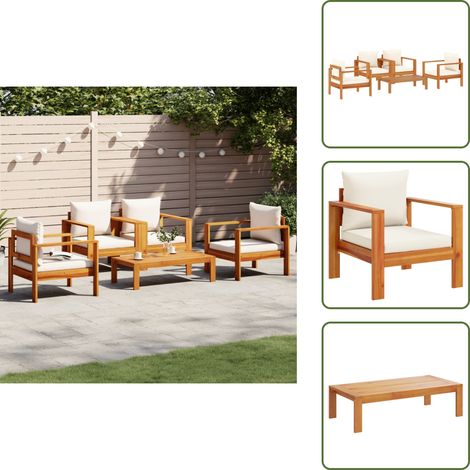 Table de jardin - vidaXL Salon de jardin avec coussins 5 pcs Bois d'acacia solide - Bois d'acacia (1/5)