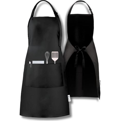Grembiule da cucina, grembiule professionale da cucina, grembiule da barbecue, grembiule di qualità per catering, non stampato, chiusura regolabile, grembiule con scollo all'americana, spalline lunghe (1/5)
