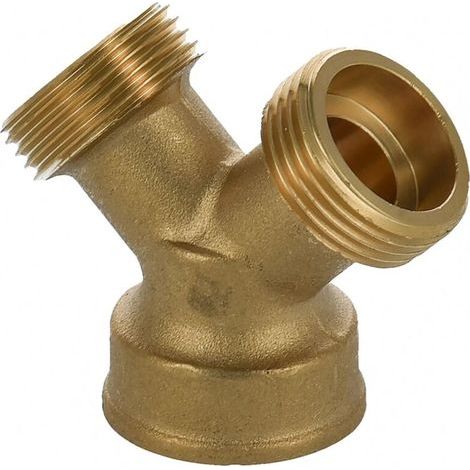 Raccord de jonction en Y pour tuyau d'alimentation machine à laver - Ecrou tournant 3/4" - Double sortie Mâle 3/4" - Laiton brut - Installation facile et durable