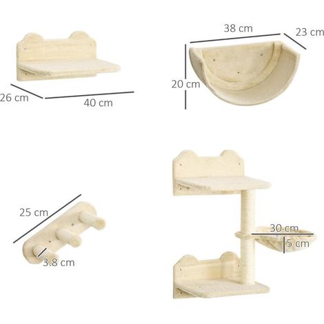 Ensemble escalade chat 4 pièces: escalier hamac plateforme griffoir, design beige (1/5)