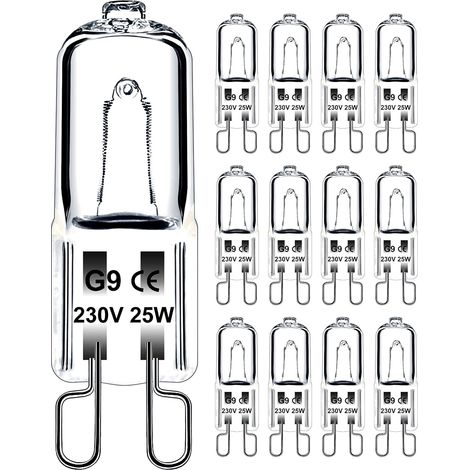 G9-Glühbirne, 25 W, 230 V, dimmbar, warmweiß, G9-Halogenlampe, 300 °C-Toleranz, G9-Ofenbirne für Mikrowellenherd, Herd, Deckenleuchten, 12 Stück