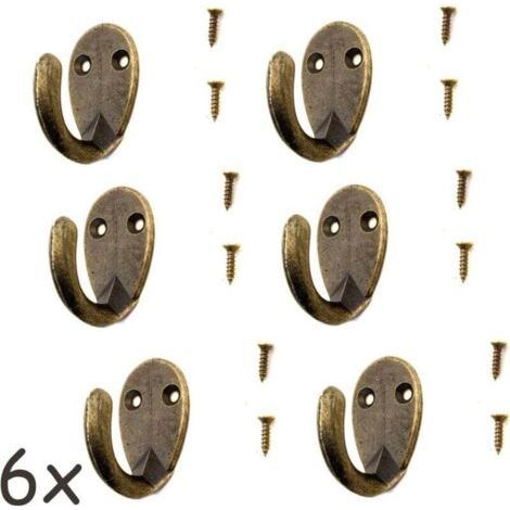 Lot de 6 crochets antiques pour porte-manteau, porte-serviettes, crochets en fer en laiton bronze, style vintage maison de campagne, rétro, ovale (1/4)
