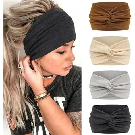 Set mit 4 Haarbändern im Boho-Stil – Breite und weiche Haarbänder für Damen, angenehm zu tragen (1/4)
