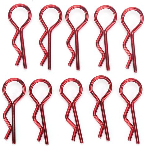 10 clips de carrosserie pour voitures RC, en forme de R, clips métalliques, goupilles pour voitures RC 1/5, 1/6, 1/8, 1/10 (Rouge) (1/5)