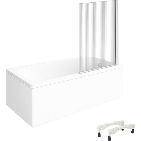 Bañera recta VILLEROY & BOCH Architectura con patas acrílica 170 x 75 cm + Mampara de bañera derecha AURYS Raywall cromada