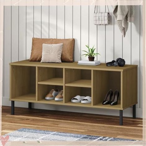 350994 étagère à chaussures pieds en métal Brun 106x35x45 cm Bois OSLO (1/5)