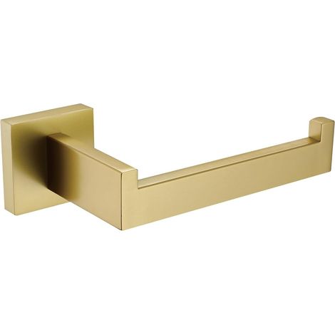 Portarotolo di carta igienica in oro spazzolato, dispenser e gancio per carta igienica, montaggio a parete in stile bagno e cucina, moderno, quadrato in acciaio inox (1/5)