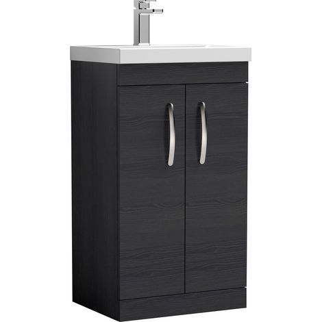 Millwich Contemporary 2 Door Floor Standing Vanity Unit with Thin Edge Basin, Charcoal Black, 500mm (1/4)