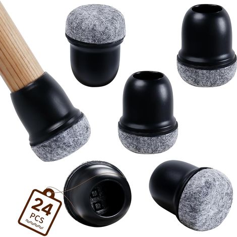 Lot de 24 capuchons de protection en silicone pour pieds de chaise avec patins en feutre pour protéger les sols en bois dur contre les rayures, 1,9 cm (1/5)