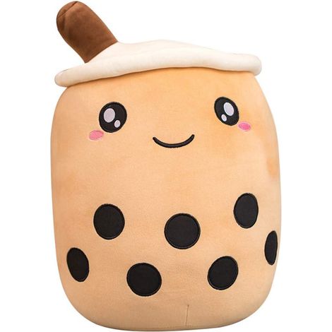 Peluche, Coussin décoratif en peluche Bubble Tea, Peluche mignonne et ronde, Marron 35 cm (1/5)