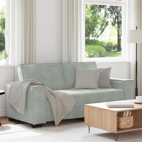2-Sitzer Sofa Samt Hellgrau 140cm mit breiten Armlehnen (1/5)