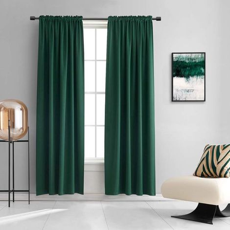 Rideaux occultants thermiques - Vert foncé - 213 cm de long - Occultation 85-99% - Triple tissage (1/5)