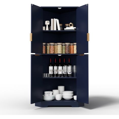 CHICFURN Armoire d'angle de rangement 60 x 60 x 172 cm en MDF bleu, 4 portes, pour cuisine et salon (1/5)