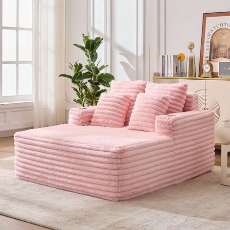 Canapé-lit chaise longue XXL en velours rose, fauteuil nuage doux avec porte-gobelets intégrés, assise généreuse pour lire, se détendre ou faire une sieste, sans montage – CHICFURN (1/5)