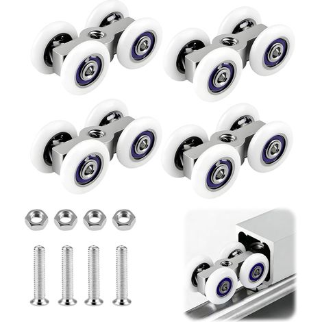 JSSEVN - Set of 4 Shower Door Rollers, Sliding Door Rollers, Metal Ball Bearing for Sliding Door Rail, Suitable for Shower (1/5)