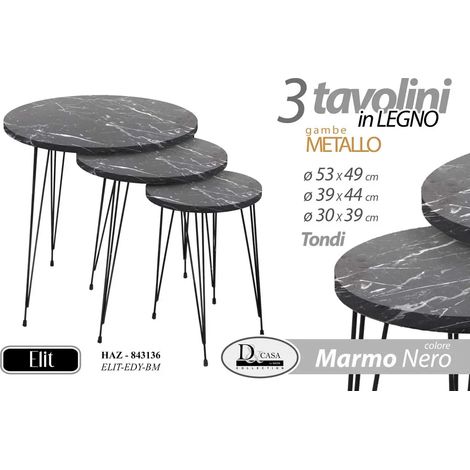 Set aus 3 runden Beistelltischen in Schwarz-Marmor-Optik Ø53/39/30 cm
