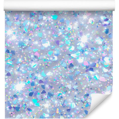 Papier peint à paillettes irisées azur, bleu, céladon et blanc 50x1000 cm (1/5)