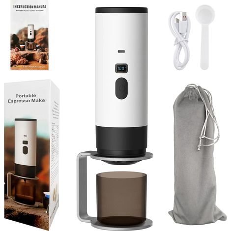Machine à café électrique portable 3 en 1 (blanche) avec pompe à chaleur sans fil et fonction d'extraction automatique (1/5)
