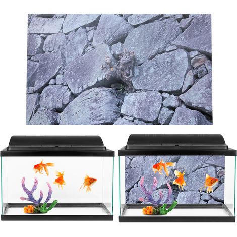 Sticker mural décoratif fond rocheux, tableau paysage pour aquarium, 61 x 30 cm (1/5)