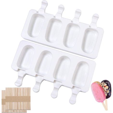 Stampo per ghiaccioli OIMG con 100 bastoncini, stampo in silicone, senza BPA, riutilizzabile, permette di preparare 8 ghiaccioli alla volta, bianco. (1/5)
