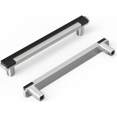 Set of 2 Square Kitchen Drawer Pulls, Zinc Alloy, Black and Silver, 128mm Center Hole (1/4)