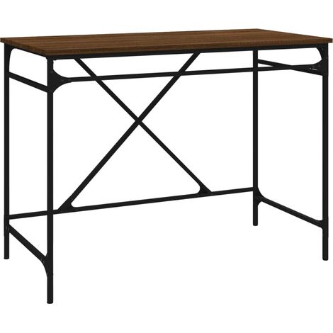 Scrivania tavolo postazione di lavoro mobile per computer studio rovere 100 x 50 x 75 cm legno ingegnerizzato e ferro marrone 020023598